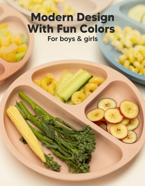 Load image into Gallery viewer, KeaBabies Silicone Suction Toddler Plates Divided 3-Pack Slate BPA-Free

