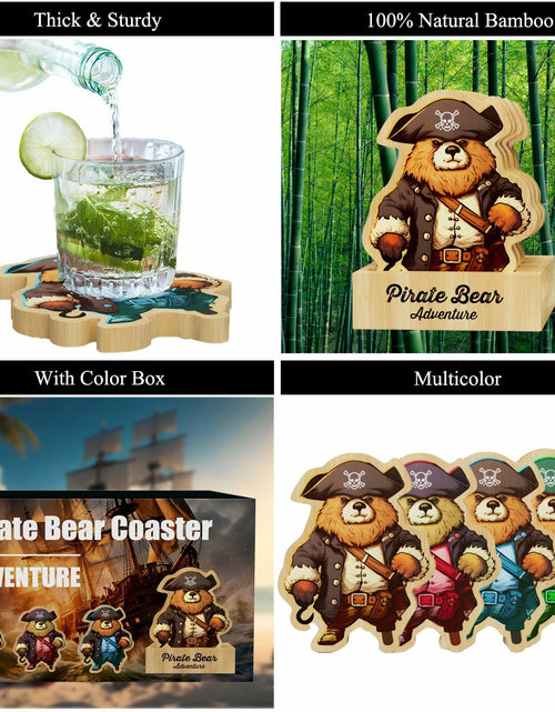 Load image into Gallery viewer, Pirate Bamboo Coasters Set with Holder Rustic Home Decor 6pcs
