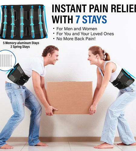 Back Brace Lower Back Pain Relief Breathable Stabilizing Belt Black L/XL