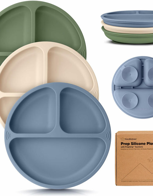 Load image into Gallery viewer, KeaBabies Silicone Suction Toddler Plates Divided 3-Pack Slate BPA-Free
