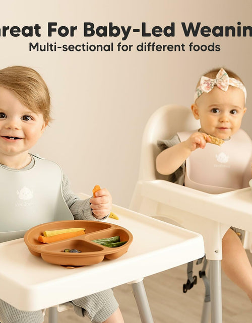 Load image into Gallery viewer, KeaBabies Silicone Suction Toddler Plates Divided 3-Pack Slate BPA-Free
