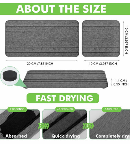 Vegoran 3PCS Grey Diatomite Stone Sink Tray 4x8in Water Absorbing Fast Dry