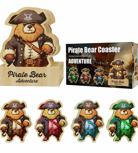Pirate Bamboo Coasters Set with Holder Rustic Home Decor 6pcs
