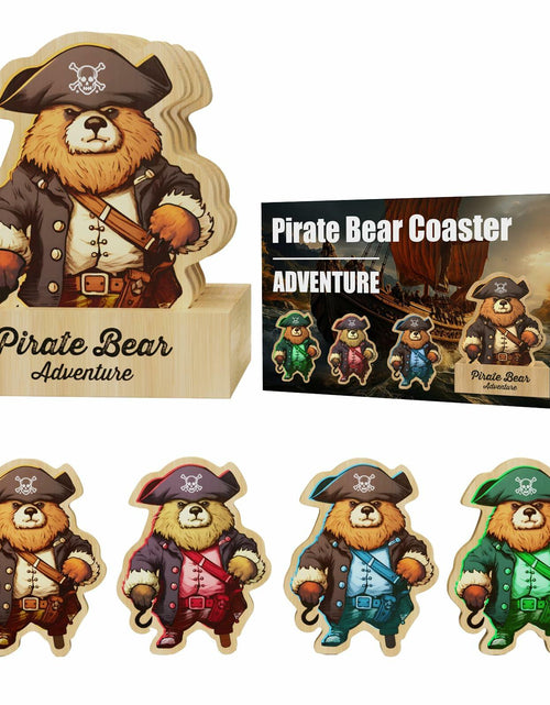 Load image into Gallery viewer, Pirate Bamboo Coasters Set with Holder Rustic Home Decor 6pcs
