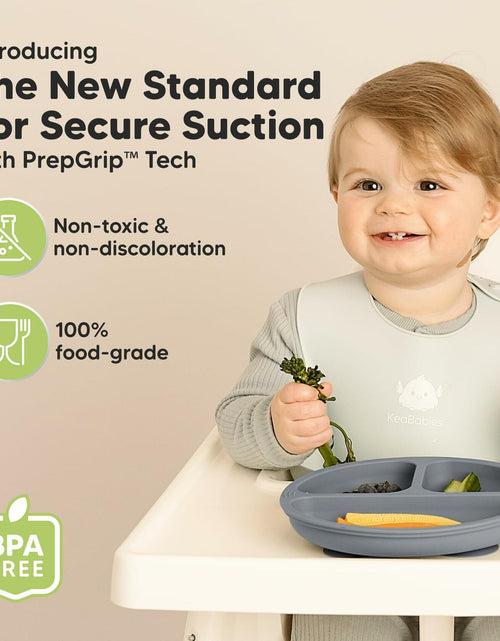 Load image into Gallery viewer, KeaBabies Silicone Suction Toddler Plates Divided 3-Pack Slate BPA-Free
