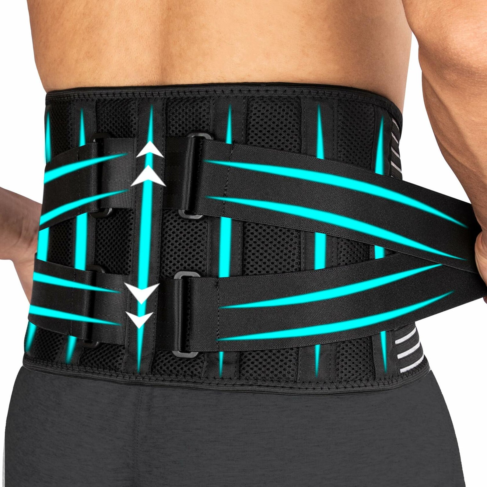 Back Brace Lower Back Pain Relief Breathable Stabilizing Belt Black L/XL