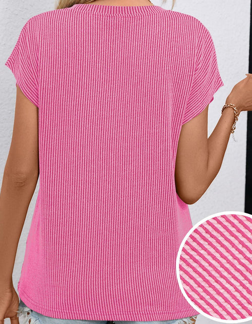 Load image into Gallery viewer, levaca Womens Ribbed Cap Sleeve Crewneck Tee Black Size L
