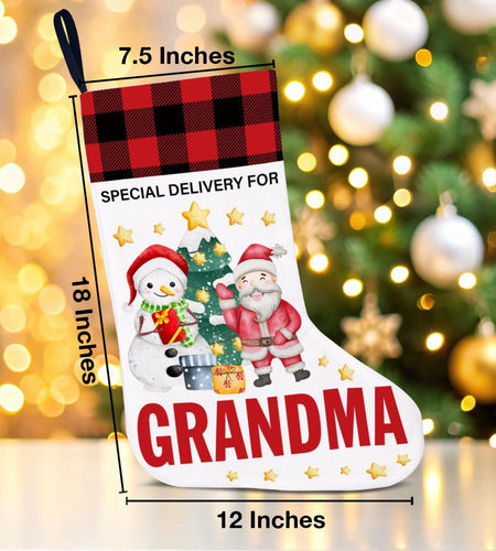 TSUYAWU Grandma Christmas Stocking Snowman Xmas Decoration 18x12 Inch