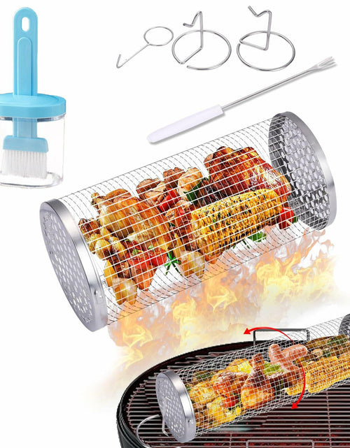 Load image into Gallery viewer, Grill Basket Outdoor Stainless Steel Rotating Bracket Small Size 1 Pack
