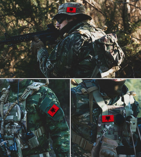 Bluyellow Albania Flag Embroidered Patch 2 Pcs 2x3 Inches Tactical Hook Loop