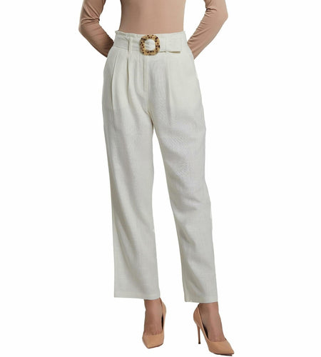 SANDY & SID Womens Linen Crop High Rise Straight Leg Pants White Size L