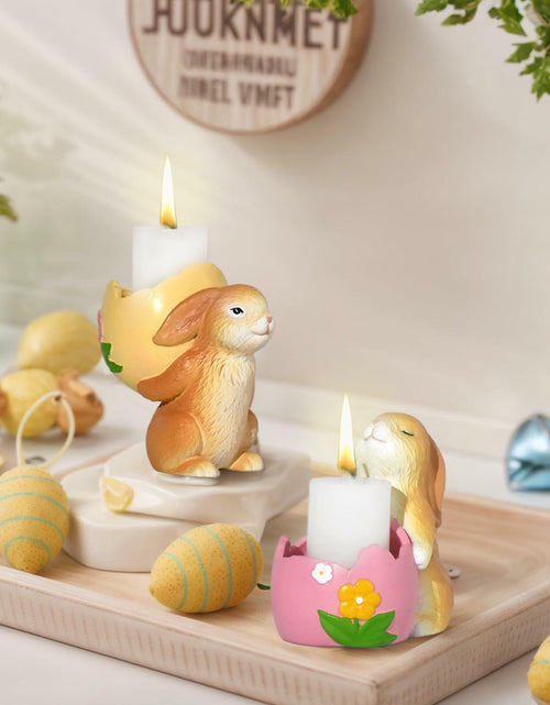 Load image into Gallery viewer, AMOYYT Easter Bunny Figurines 3.5in Resin Candle Holder Table Decor 2Pcs
