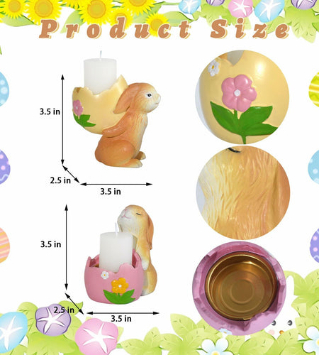 AMOYYT Easter Bunny Figurines 3.5in Resin Candle Holder Table Decor 2Pcs