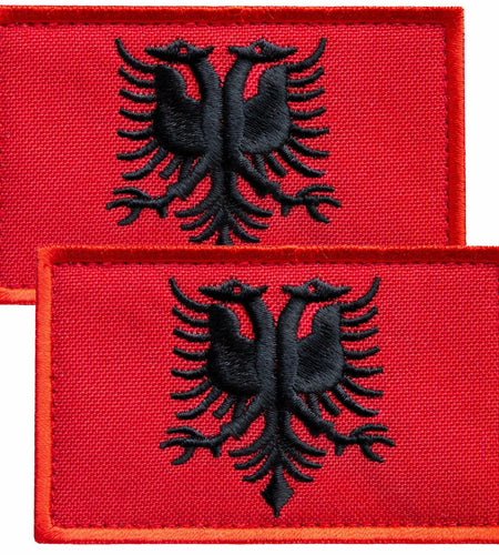 Bluyellow Albania Flag Embroidered Patch 2 Pcs 2x3 Inches Tactical Hook Loop