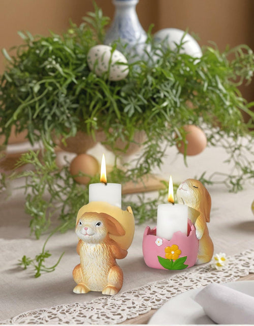 Load image into Gallery viewer, AMOYYT Easter Bunny Figurines 3.5in Resin Candle Holder Table Decor 2Pcs
