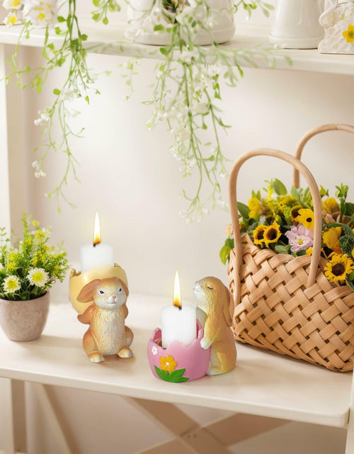 Load image into Gallery viewer, AMOYYT Easter Bunny Figurines 3.5in Resin Candle Holder Table Decor 2Pcs

