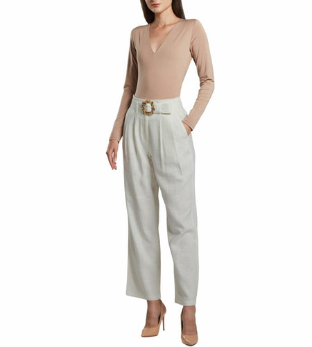 SANDY & SID Womens Linen Crop High Rise Straight Leg Pants White Size L