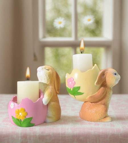 AMOYYT Easter Bunny Figurines 3.5in Resin Candle Holder Table Decor 2Pcs