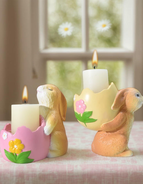 Load image into Gallery viewer, AMOYYT Easter Bunny Figurines 3.5in Resin Candle Holder Table Decor 2Pcs
