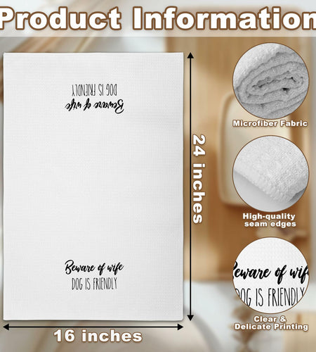 Eronm Waffle Weave Funny Kitchen Towels Beware of Wife Absorbent A10