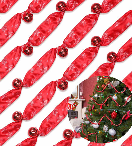 Jutom 2 Pack 6 Yards Burlap Christmas Garland with Jingle Bells Red Black