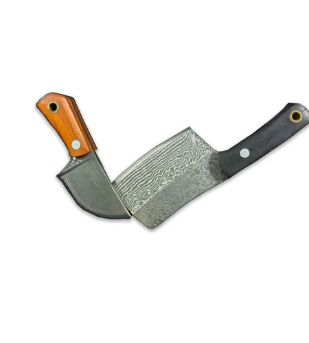 KOWAKA Mini Pocket Knives Set 2 Damascus Pattern Tiny Knife with Sheath