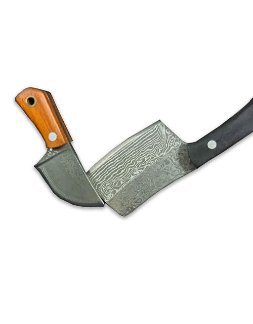 Load image into Gallery viewer, KOWAKA Mini Pocket Knives Set 2 Damascus Pattern Tiny Knife with Sheath
