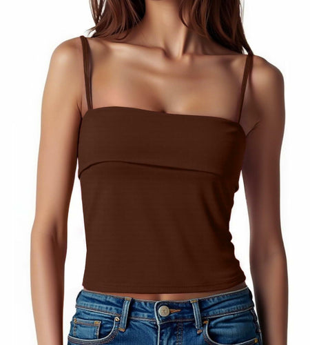 ZANZEA Adjustable Spaghetti Strap Tank Top Brown Size Small