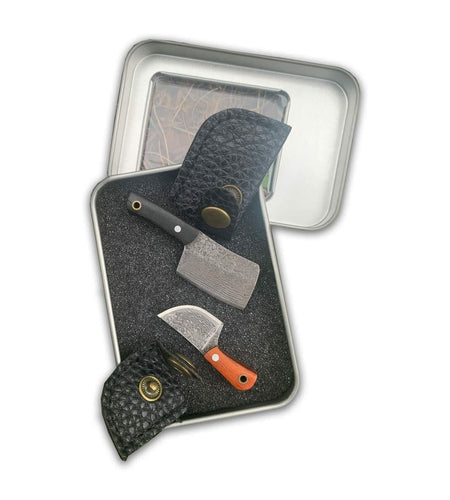 KOWAKA Mini Pocket Knives Set 2 Damascus Pattern Tiny Knife with Sheath