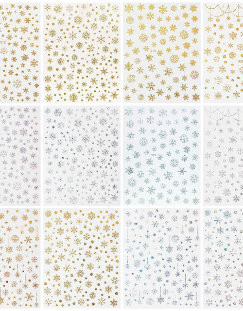Load image into Gallery viewer, 12 Sheets 3D Snowflake Nail Art Stickers Holographic Laser Gold Silver Xmas
