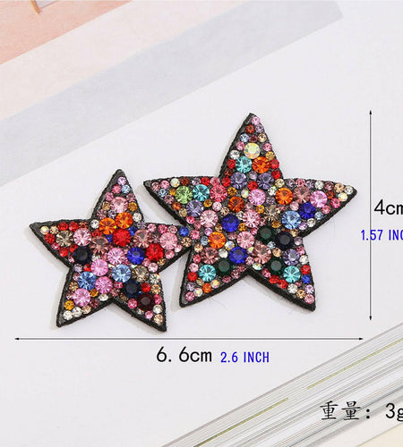 Minason Crystal Star Rhinestone Sew-On Patches Mix Color 2.6x1.57in 5Pc