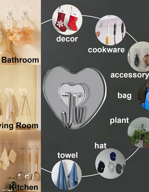 Load image into Gallery viewer, TocTen Adhesive Hooks 12 Pack Heavy Duty Clear Waterproof 30lb Max Load
