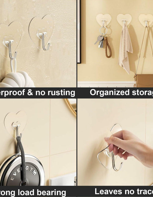 Load image into Gallery viewer, TocTen Adhesive Hooks 12 Pack Heavy Duty Clear Waterproof 30lb Max Load
