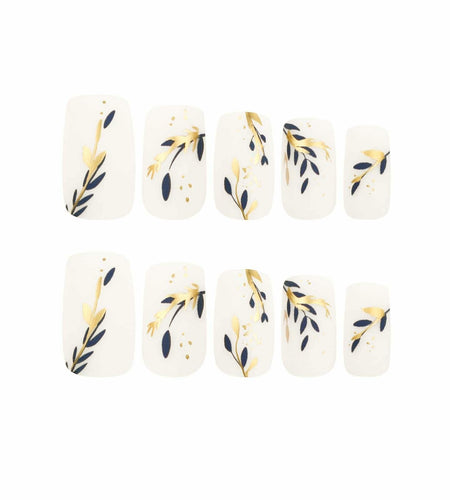 RUOKEXIN Acrylic Press On Nails Short Square Pink Gold Glitter 24Pcs