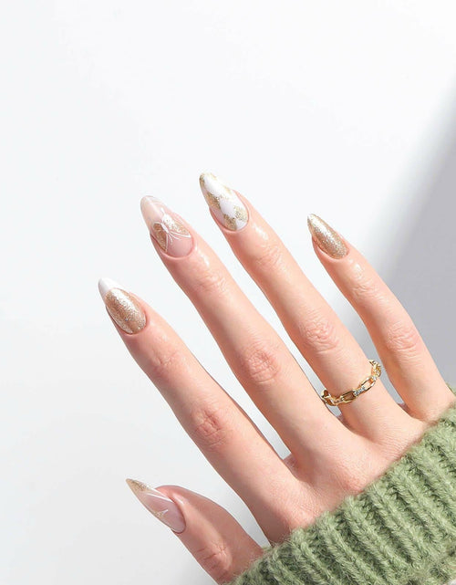 Load image into Gallery viewer, Vokupoga Press On Nails French Tip Medium Pink White Glitter 24Pcs
