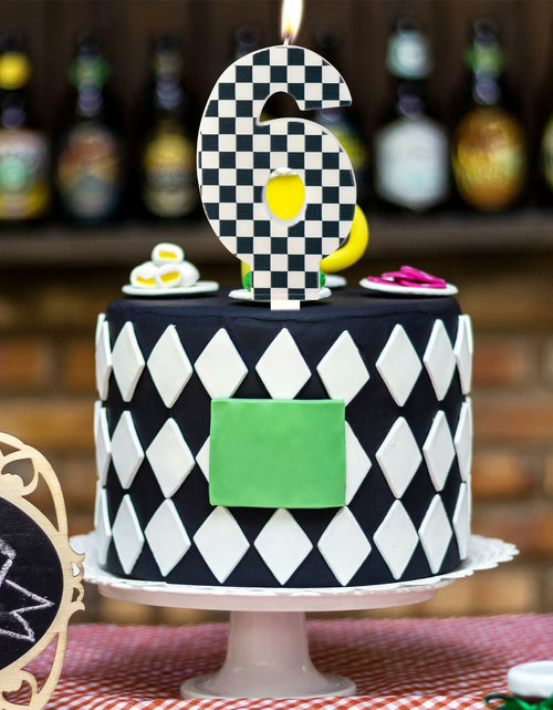 Load image into Gallery viewer, Racing Car Number 8 Birthday Candle Topper Checkered Cake Decor for Kids

