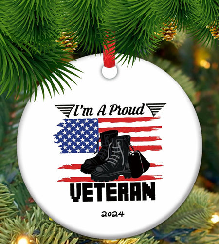 Veteran 2024 Military Ornament with US Flag Proud Army Veteran