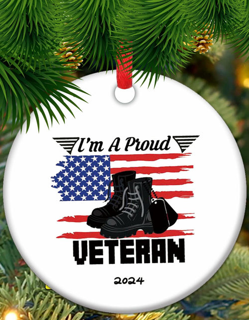 Load image into Gallery viewer, Veteran 2024 Military Ornament with US Flag Proud Army Veteran
