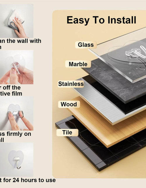 Load image into Gallery viewer, TocTen Adhesive Hooks 12 Pack Heavy Duty Clear Waterproof 30lb Max Load
