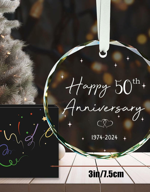 Load image into Gallery viewer, 50th Anniversary Glass Wedding Ornament Keepsake Gift for Couple 3 Inch
