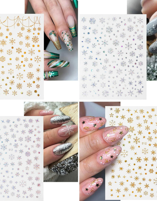 Load image into Gallery viewer, 12 Sheets 3D Snowflake Nail Art Stickers Holographic Laser Gold Silver Xmas
