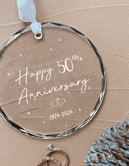 Load image into Gallery viewer, 50th Anniversary Glass Wedding Ornament Keepsake Gift for Couple 3 Inch
