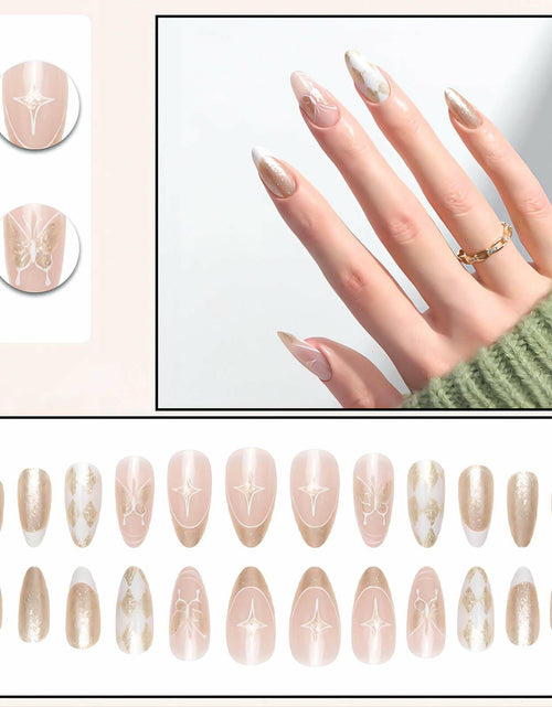 Load image into Gallery viewer, Vokupoga Press On Nails French Tip Medium Pink White Glitter 24Pcs
