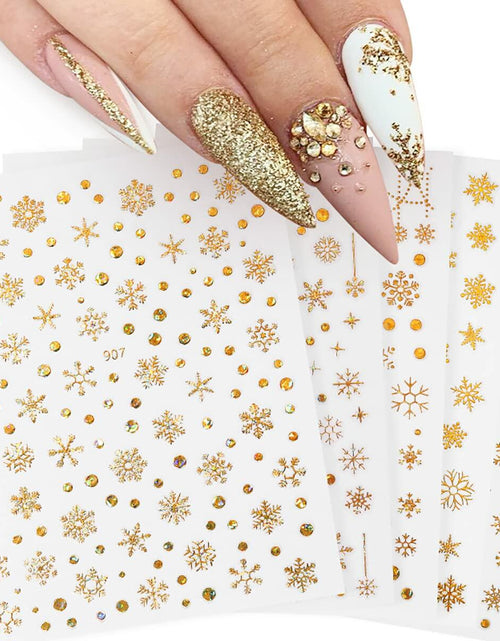 Load image into Gallery viewer, 12 Sheets 3D Snowflake Nail Art Stickers Holographic Laser Gold Silver Xmas
