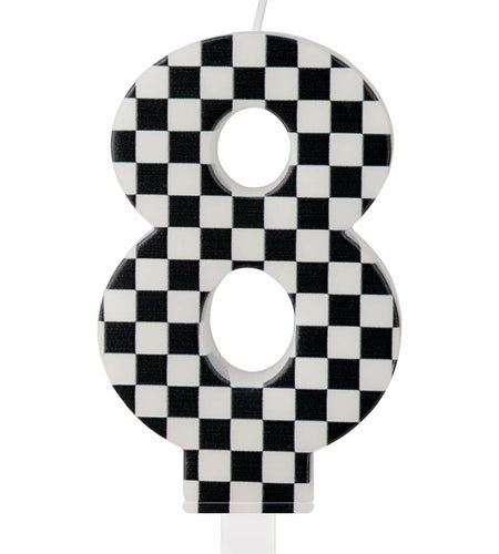 Racing Car Number 8 Birthday Candle Topper Checkered Cake Decor for Kids