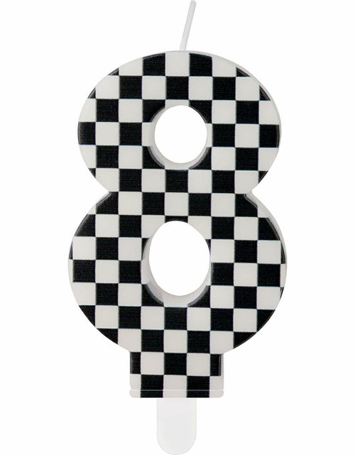 Load image into Gallery viewer, Racing Car Number 8 Birthday Candle Topper Checkered Cake Decor for Kids

