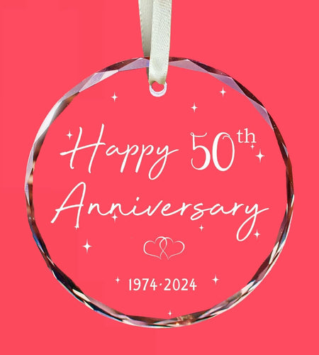 50th Anniversary Glass Wedding Ornament Keepsake Gift for Couple 3 Inch