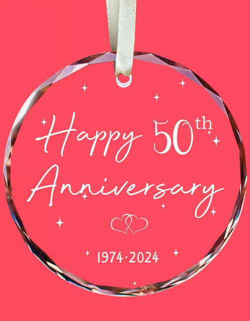 Load image into Gallery viewer, 50th Anniversary Glass Wedding Ornament Keepsake Gift for Couple 3 Inch
