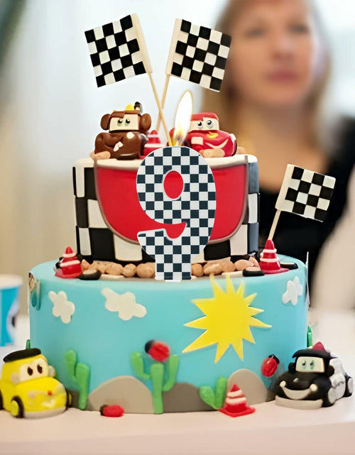 Load image into Gallery viewer, Racing Car Number 8 Birthday Candle Topper Checkered Cake Decor for Kids
