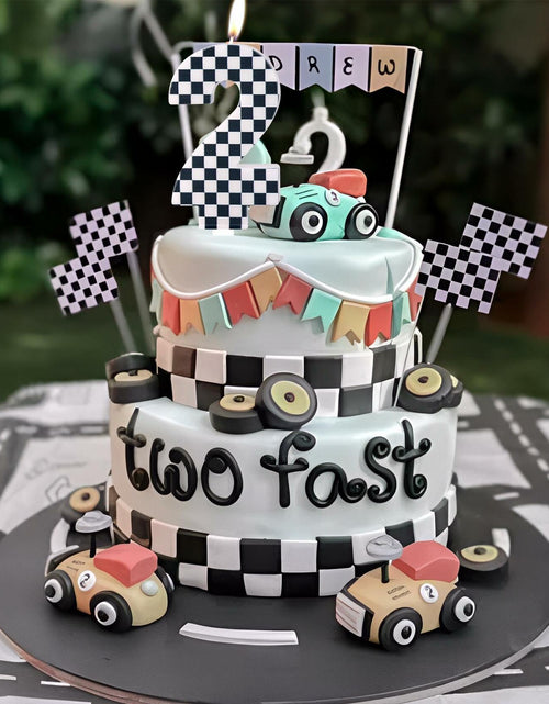 Load image into Gallery viewer, Racing Car Number 8 Birthday Candle Topper Checkered Cake Decor for Kids

